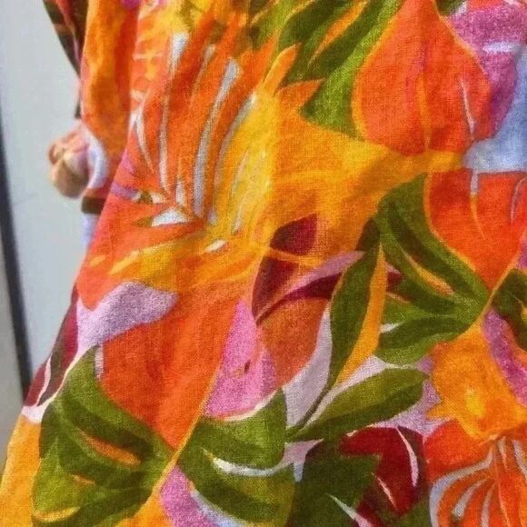 C&C CALIFORNIA Linen Shirt Roll Tab Sleeve Starburst Tropic Print Top SZ small - Picture 3 of 5